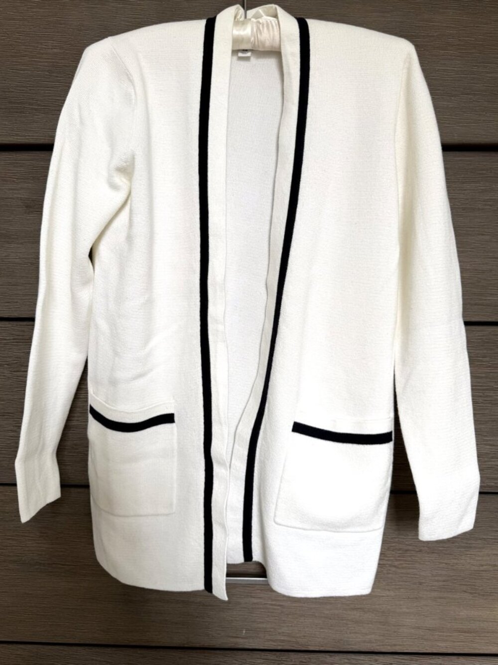 J.Crew Ivory Open-Front Cardigan Navy Tipped Pockets XS